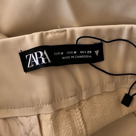 NWOT ZARA Ecru Wide Leg High Waist Vegan Leather Trouser Pant M - Picture 5 of 16